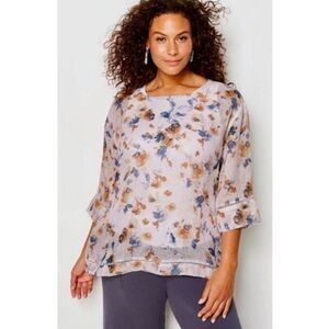 J. Jill Love Linen Cottagecore Floral Airy Weave Beachy coastal Tunic Size S